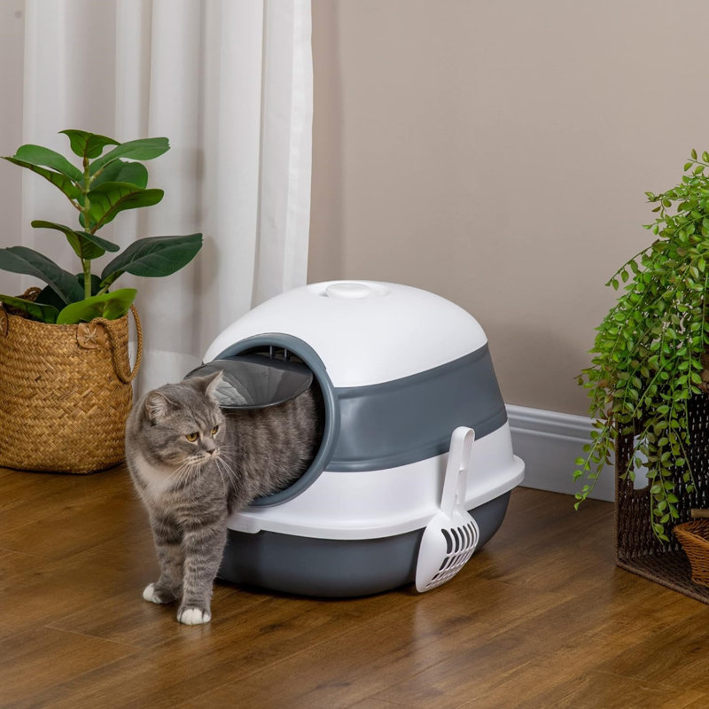 Cat Litter Box With Lid Covered Litter Box W High Sides Air Freshener Large Two Way Entrance Kitty Litter Box Foldable Easy Clean White And